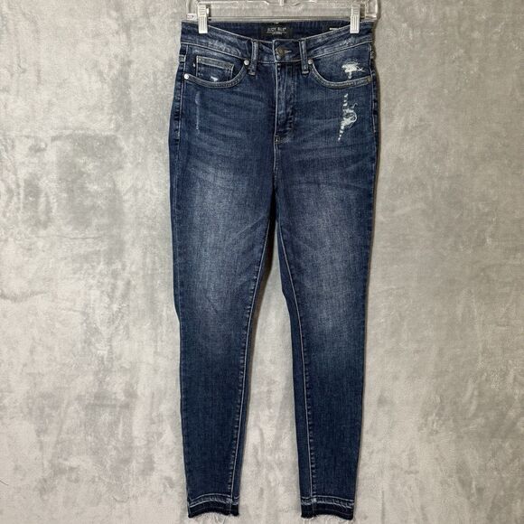 Judy Blue Jeans 5/27 Skinny Stretch Blue Distressed Released Hem Denim JB88417 - Picture 1 of 10